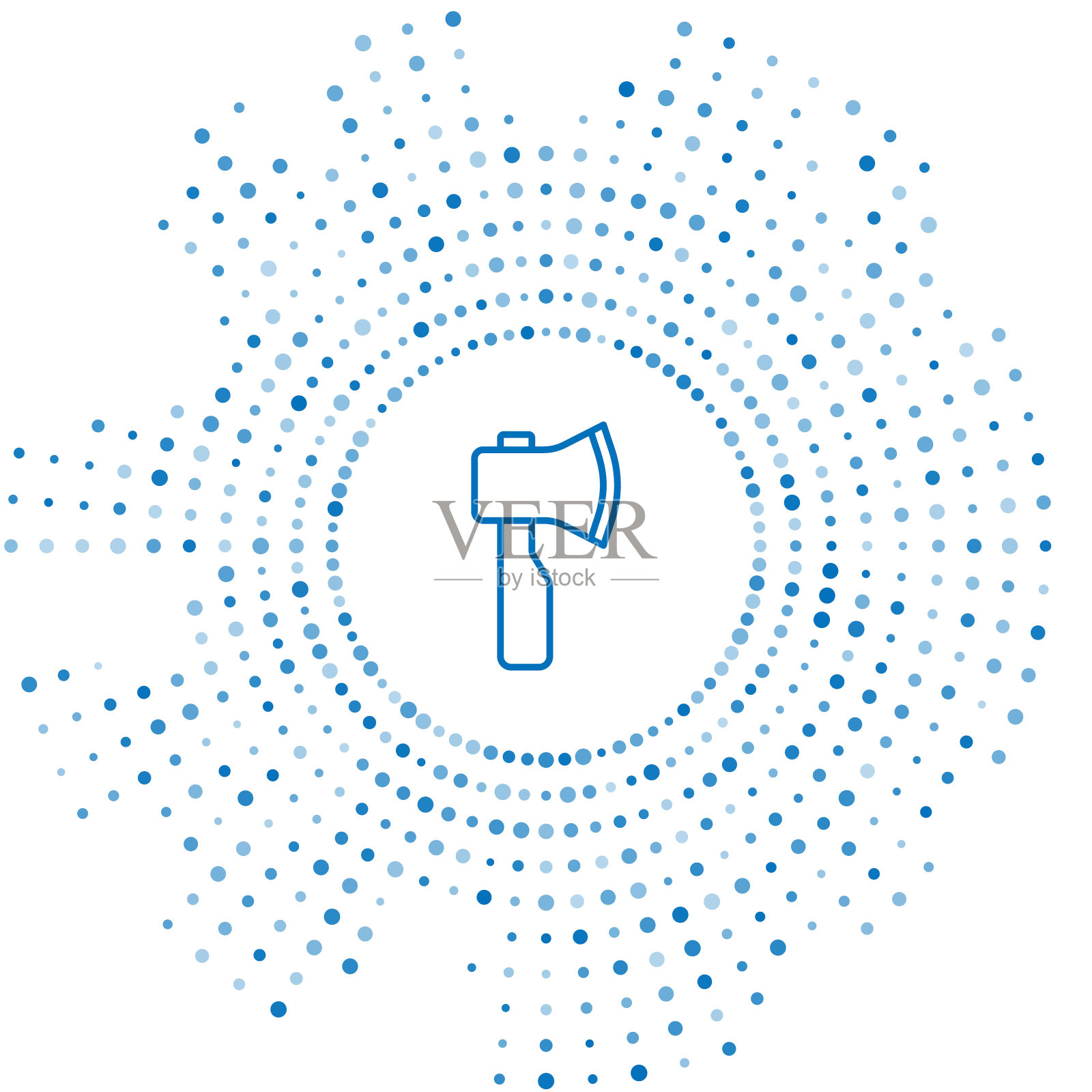 蓝线木斧图标孤立在白色背景。伐木工人斧头。抽象圆形随机点。向量插画图片素材