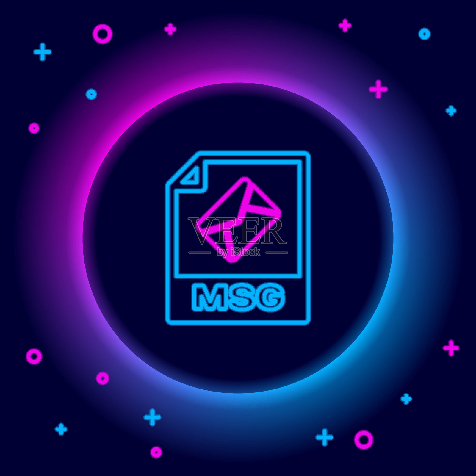 发光的霓虹灯行MSG文件文档。下载msg按钮图标孤立的黑色背景。MSG文件符号。色彩缤纷的轮廓概念。向量插画图片素材