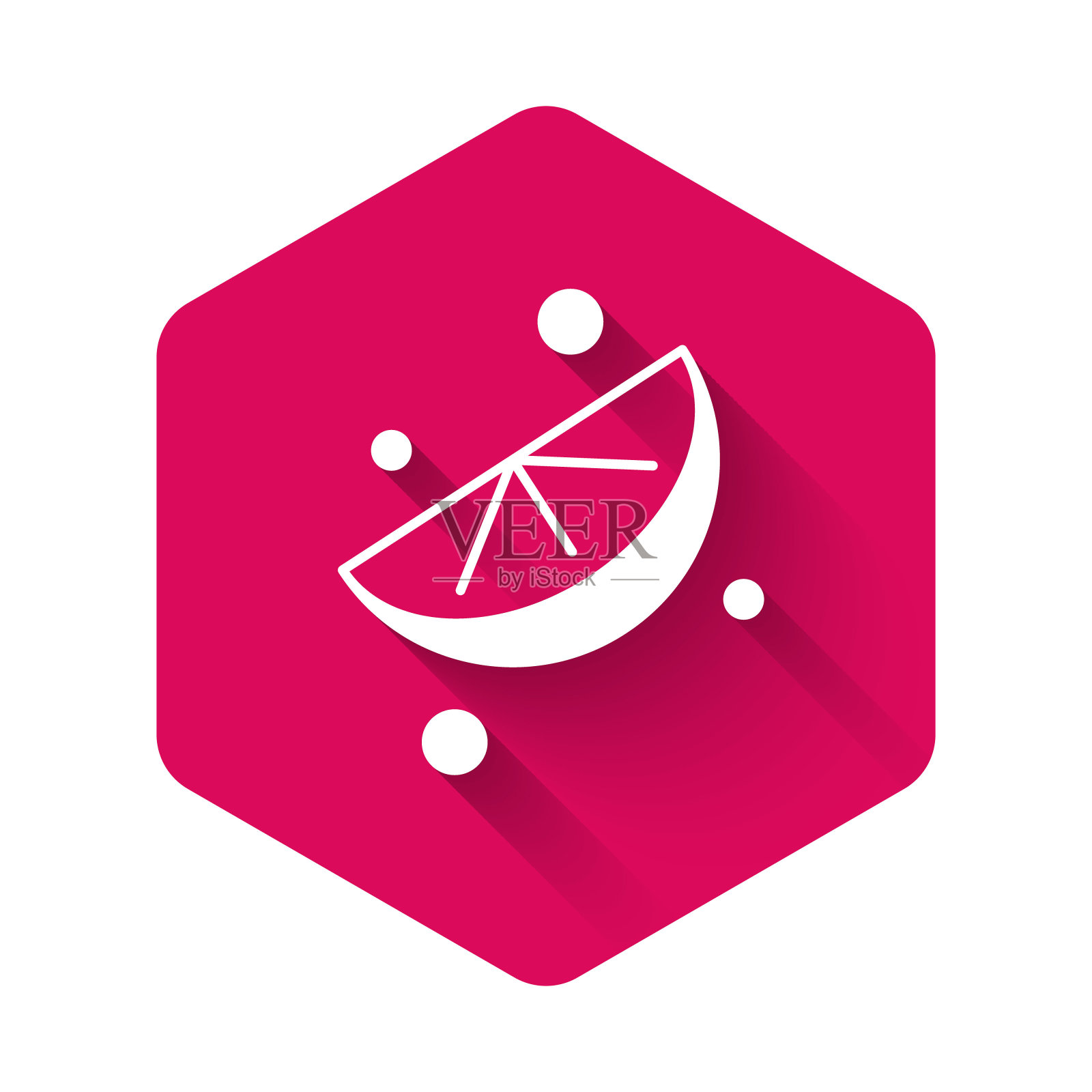 白色切片石灰图标孤立与长阴影背景。粉红色六边形按钮。向量插画图片素材