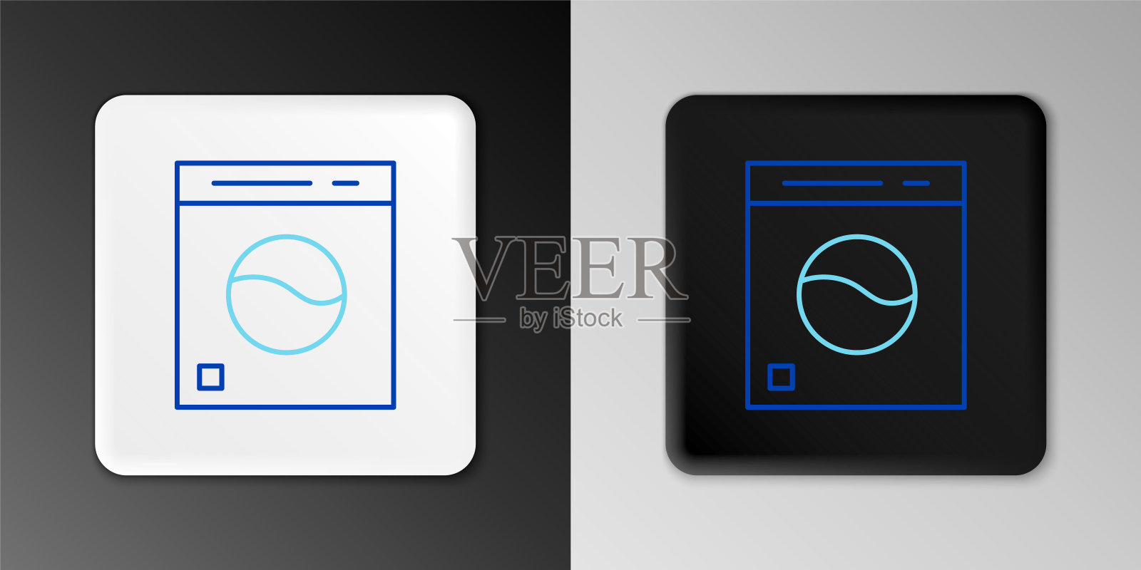 在灰色背景上隔离了线垫圈图标。洗衣机图标。洗衣机——洗衣机。家电符号。色彩缤纷的轮廓概念。向量插画图片素材