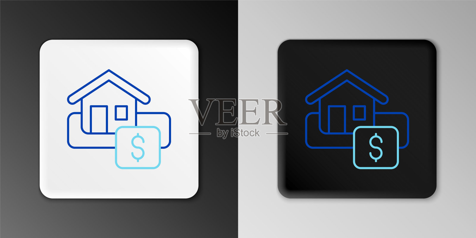 线悬挂标志与文字销售图标孤立的灰色背景。带有文字出售的招牌。色彩缤纷的轮廓概念。向量插画图片素材