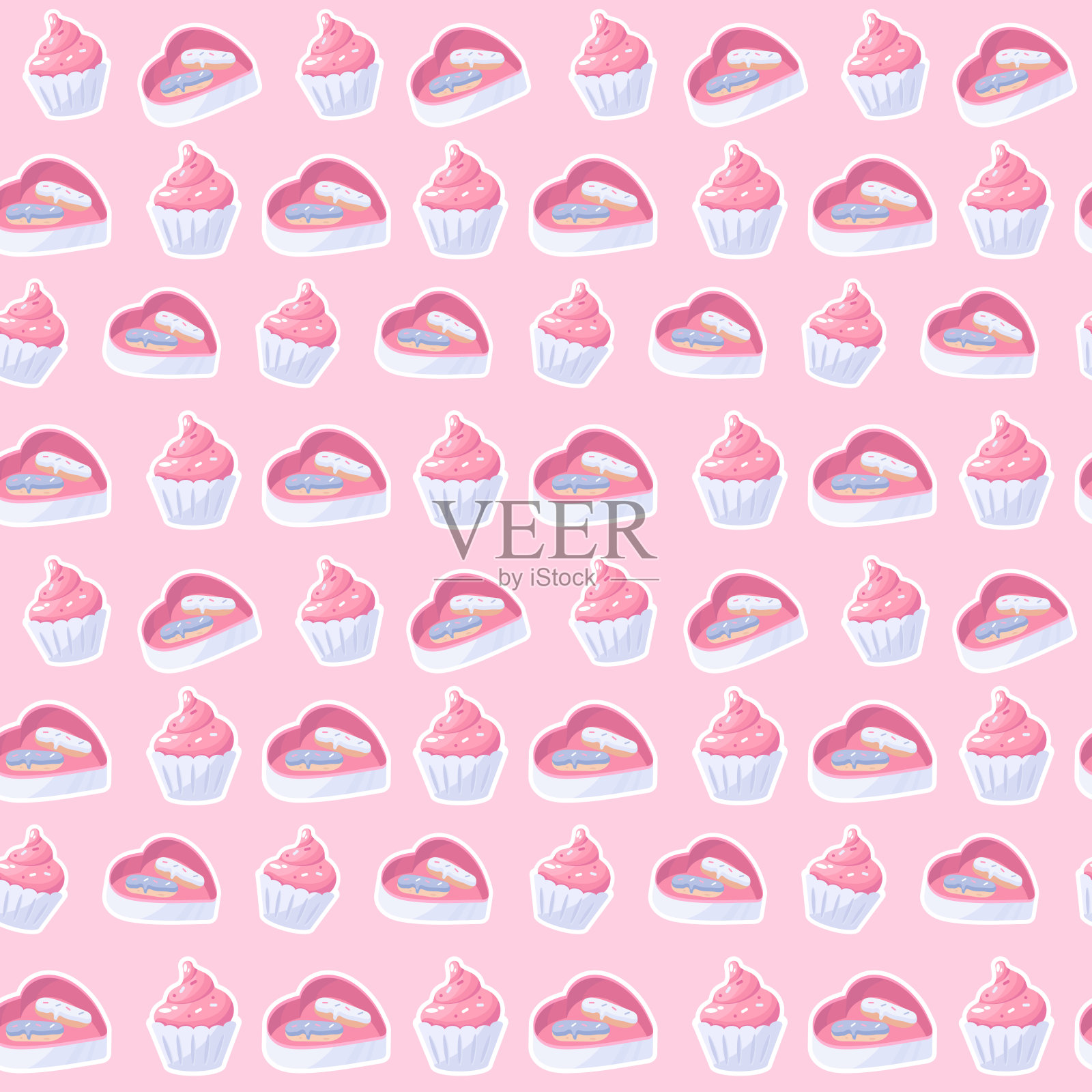 纸杯蛋糕无缝图案在粉红色的背景插画图片素材