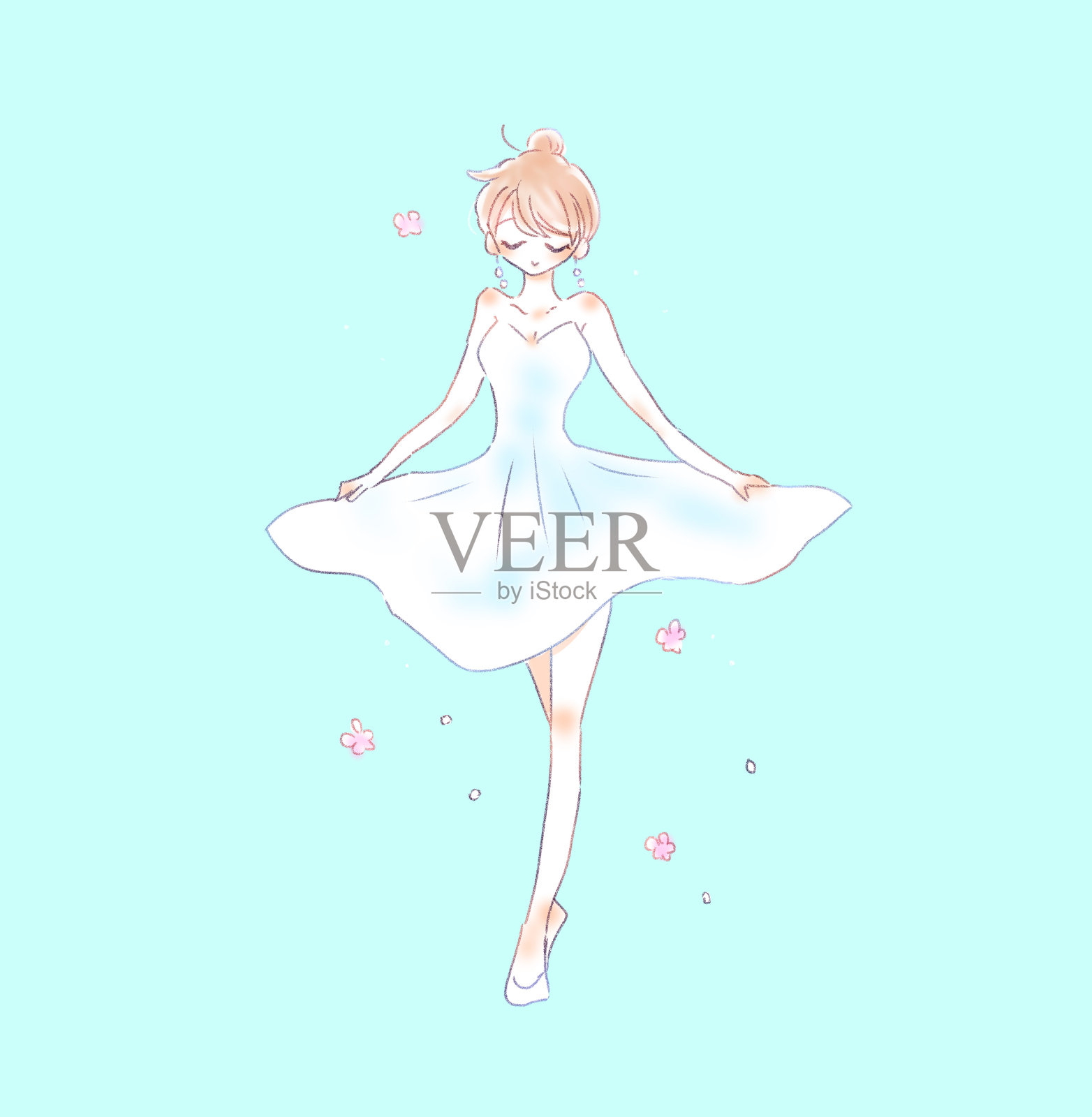 一个可爱的女人跳舞的插图插画图片素材