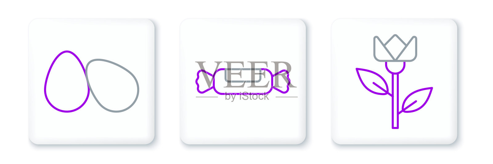 设置线花郁金香，复活节彩蛋和糖果图标。向量插画图片素材