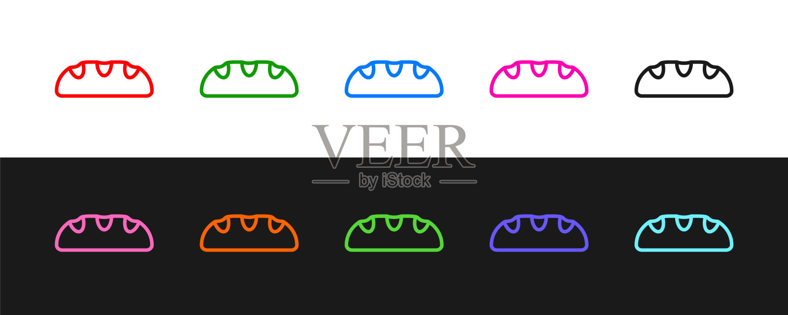 设置线面包面包图标孤立的黑色和白色的背景。向量插画图片素材