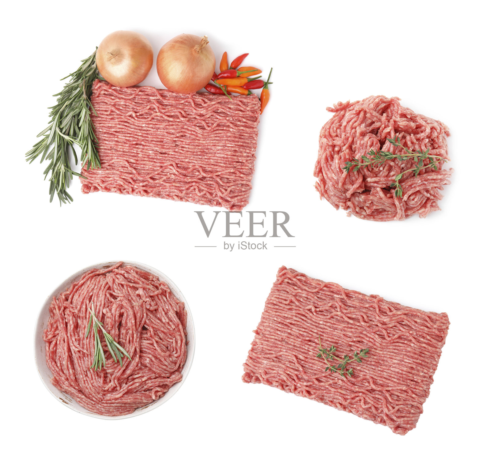白色背景的新鲜碎肉照片摄影图片