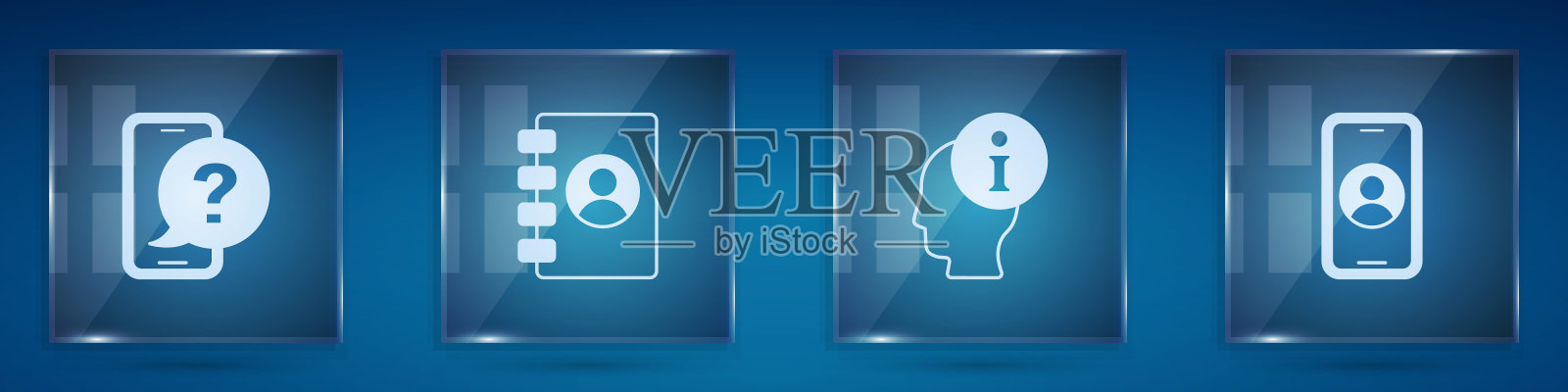 设置电话24小时支持，地址簿，信息和。方形玻璃板。向量插画图片素材