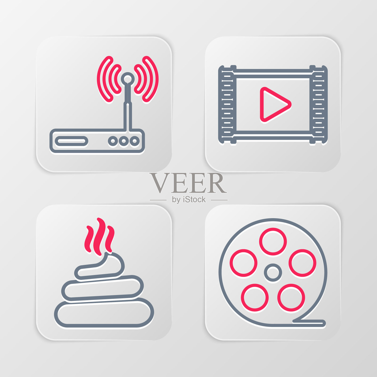 设置线智能手机，下载箭头文件夹，电影拍板和路由器和wi-fi图标。向量插画图片素材