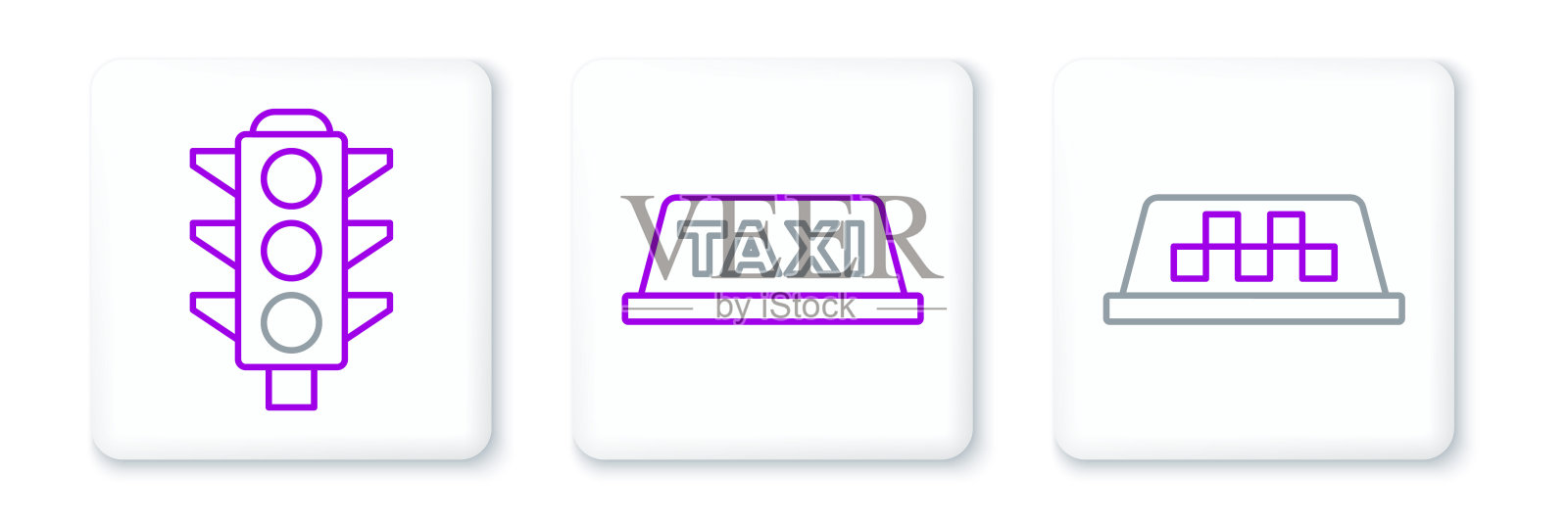 设置线出租车车顶，交通灯和图标。向量插画图片素材