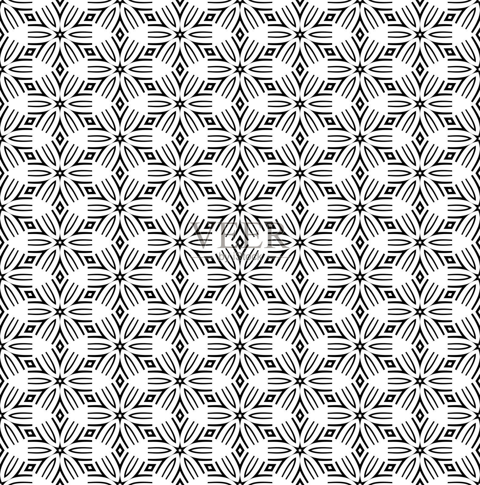 无缝几何六边形图案。黑白纹理。插画图片素材