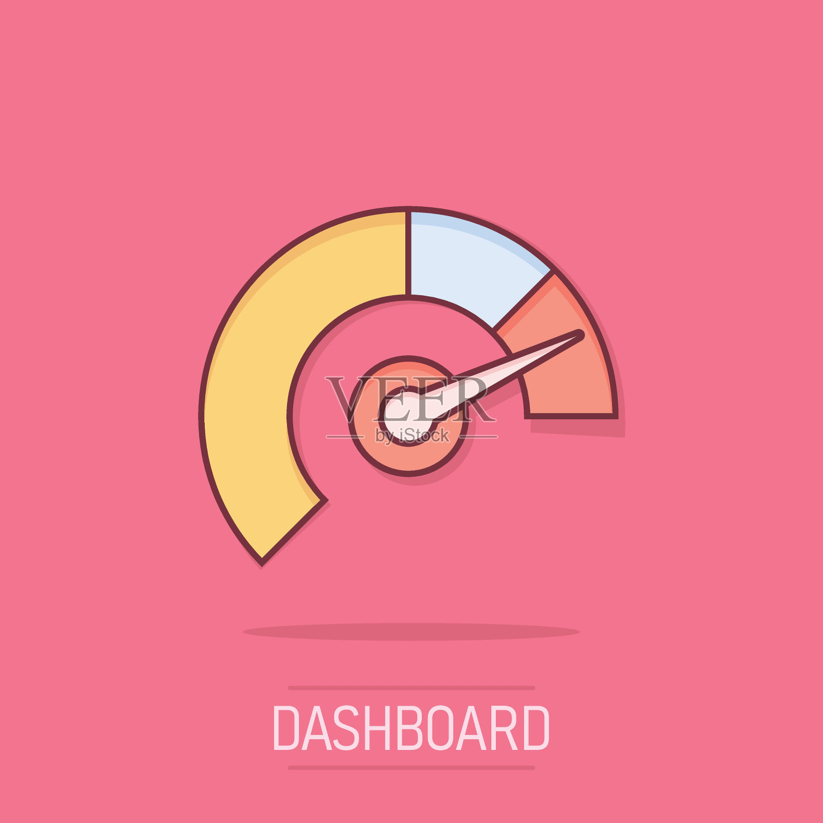 仪表仪表板图标在漫画风格。信用评分指标水平矢量卡通插图象形图。仪表具有计量尺度的经营理念，具有飞溅效应。插画图片素材