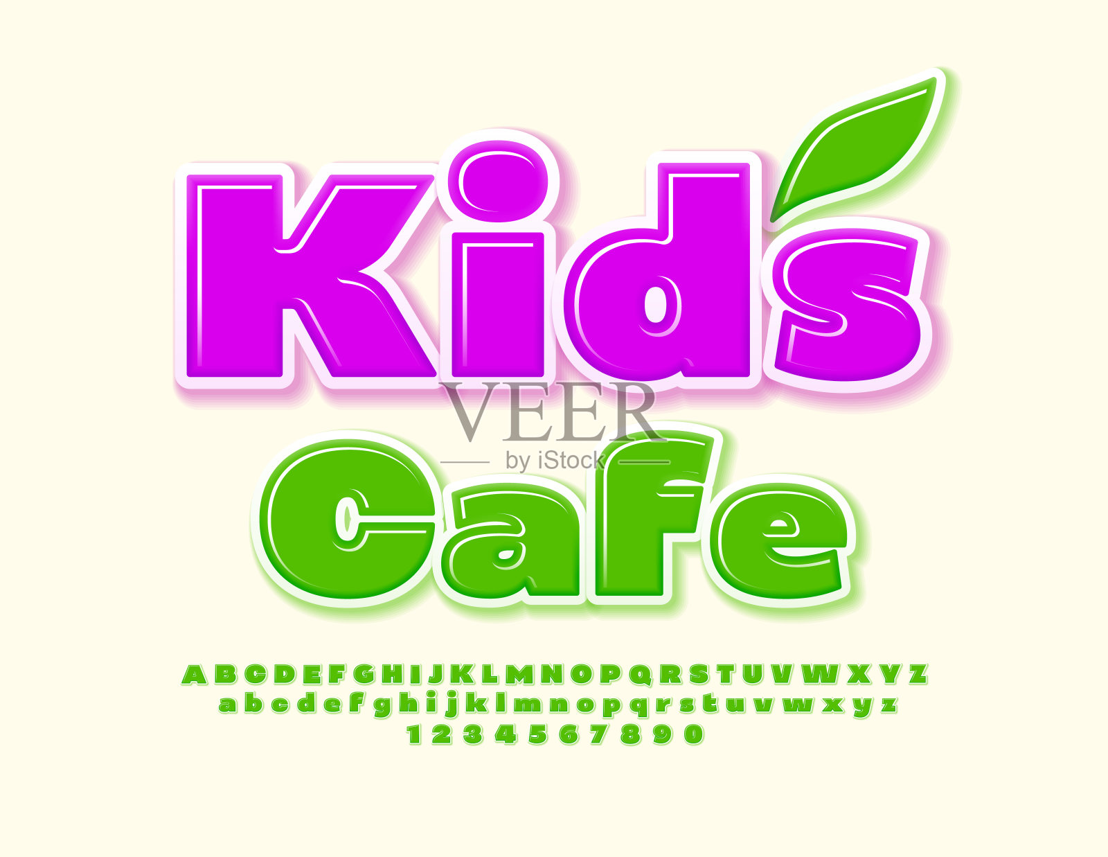 矢量创意标志儿童咖啡馆。明亮的粗体字母和数字集插画图片素材