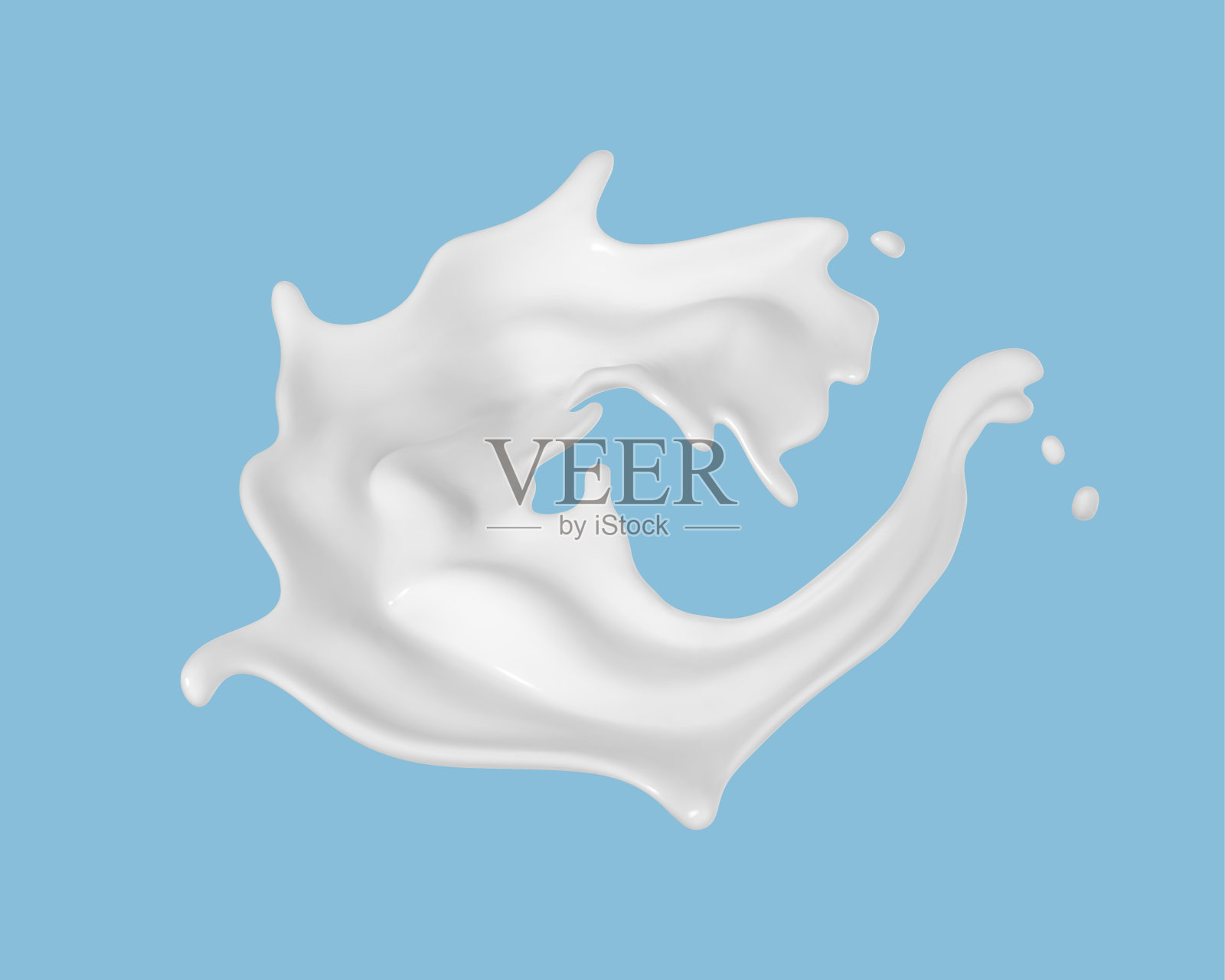 牛奶飞溅孤立在蓝色背景。天然乳制品与飞沫。逼真的矢量插图插画图片素材