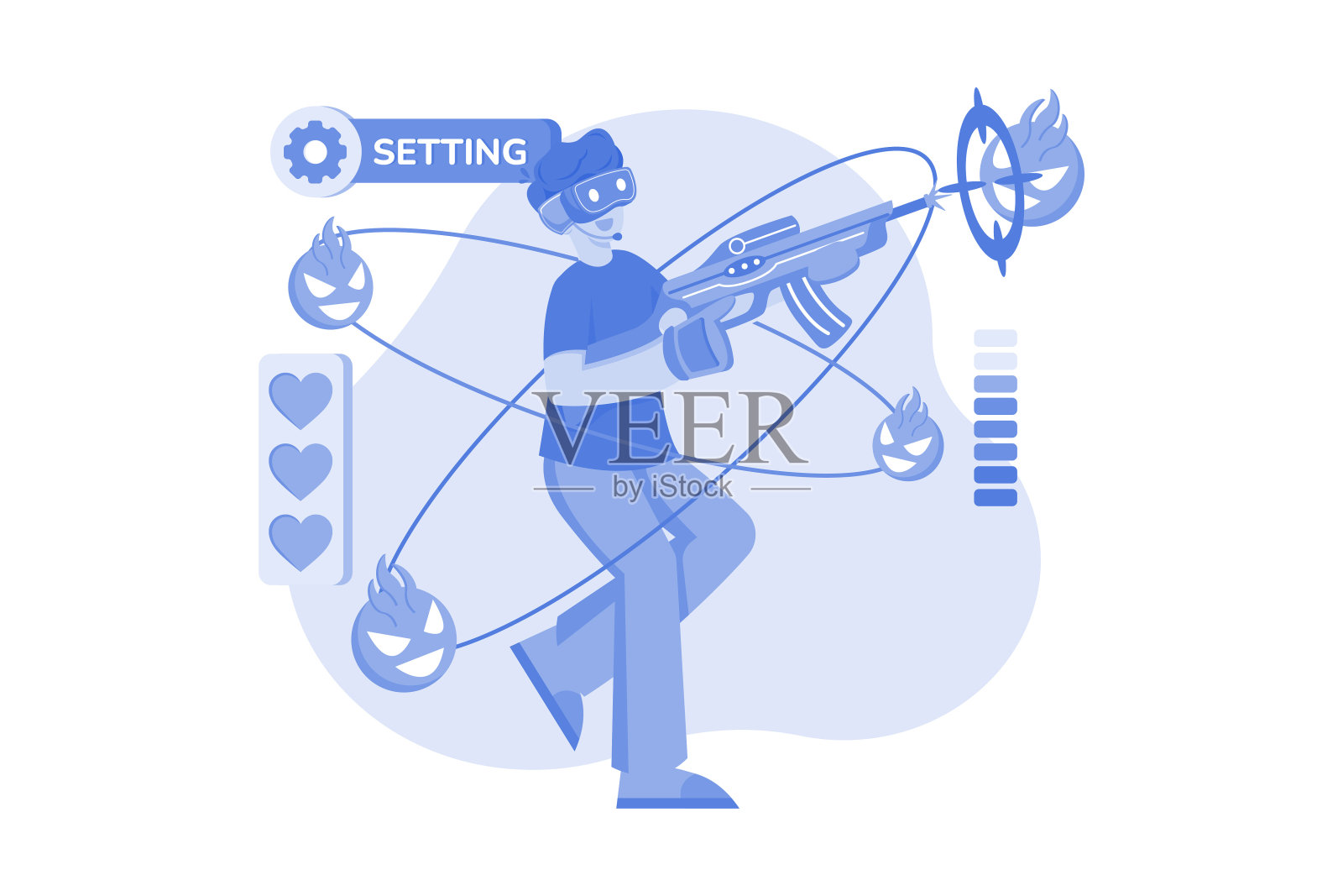 男子玩Vr动作射击游戏插画图片素材