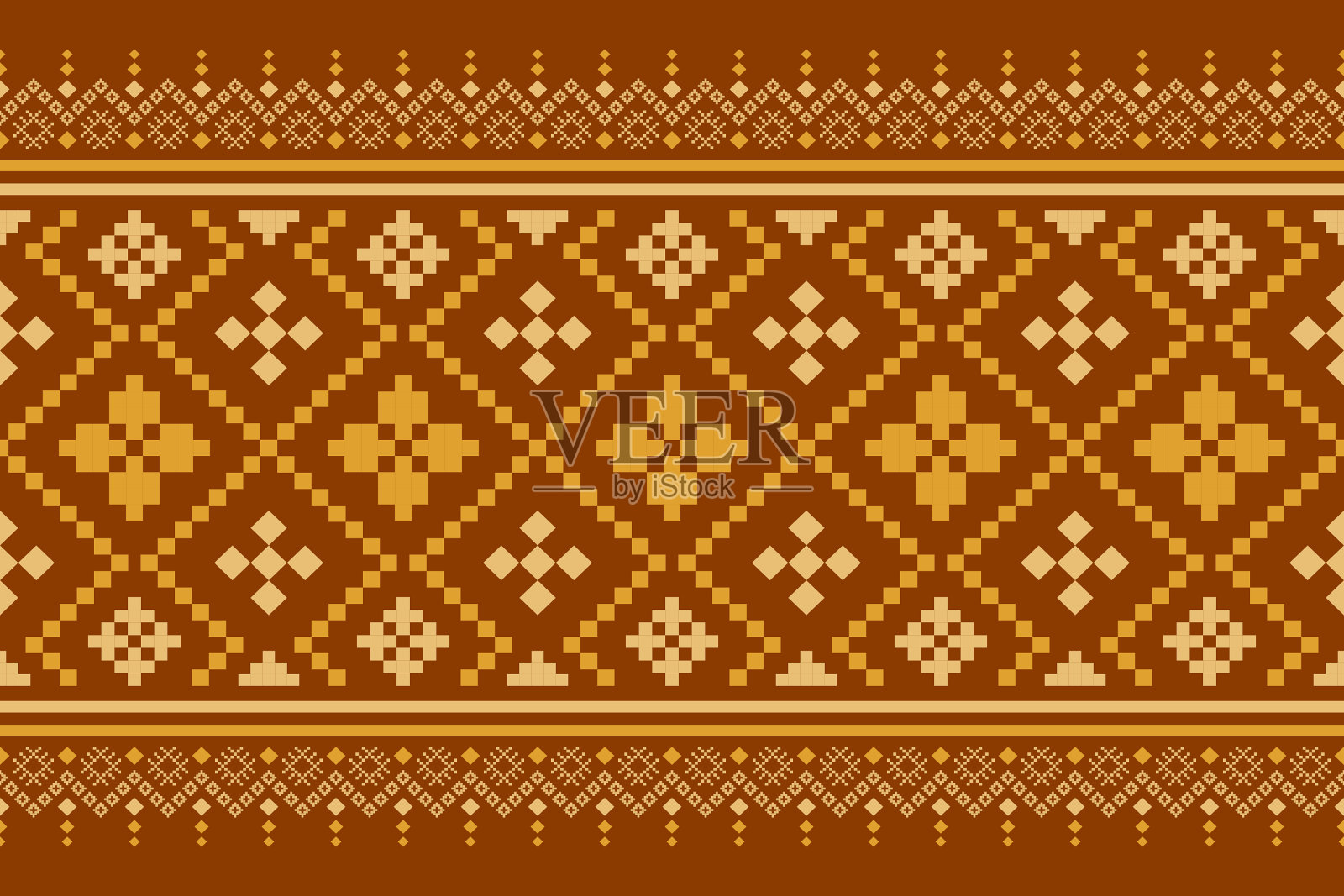 橙色复古十字绣传统民族图案佩斯利花伊卡特背景抽象阿兹特克非洲插画图片素材