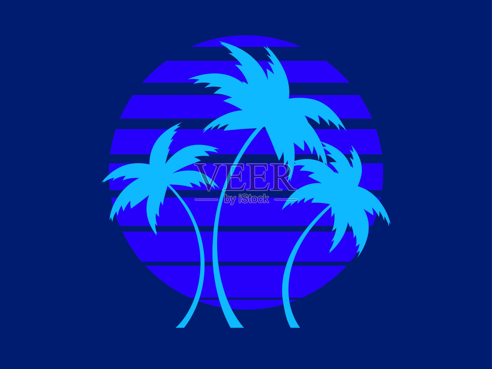 棕榈树映衬着阳光的复古风格。80年代风格的日落热带棕榈树。设计广告宣传册，横幅，海报，旅行社。矢量图插画图片素材