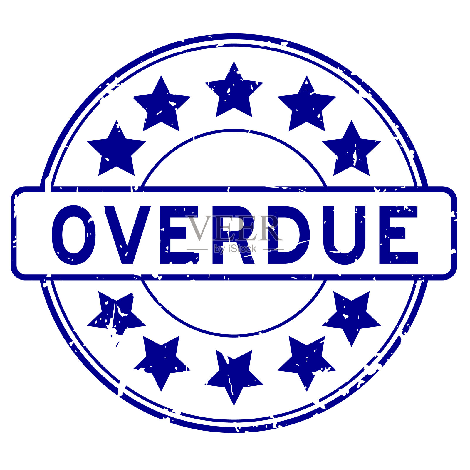 垃圾蓝色过期字与星图标圆形橡胶印章白色背景插画图片素材