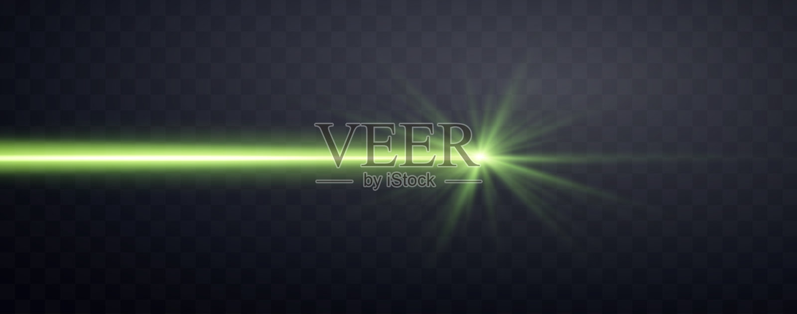 绿色水平激光束。霓虹线，演示指针。绿光闪耀光效。矢量插图。隔离在黑暗透明的背景。插画图片素材