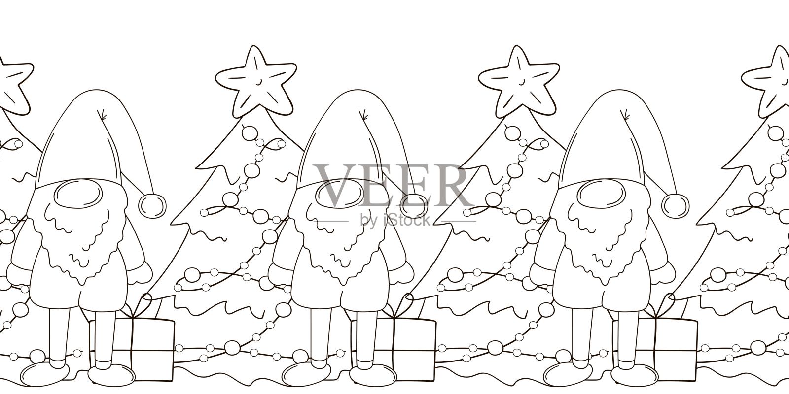 彩绘圣诞和新年无缝边框插画图片素材