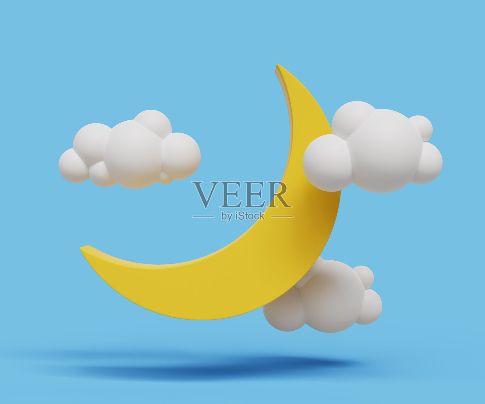 有云的3D月亮。新月，梦，摇篮曲，概念。三维演示照片摄影图片