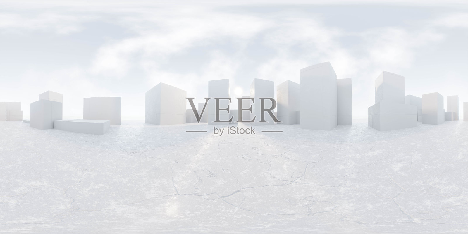 360全球形抽象城市环境模型在混凝土表面与明亮的阳光3d渲染插图HDR hdri vr虚拟现实照片摄影图片