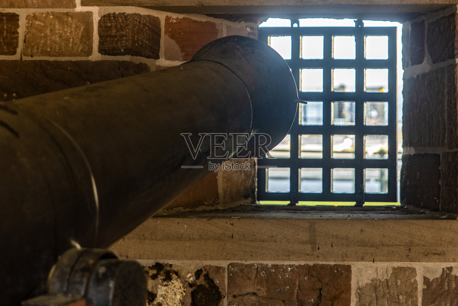 纽约炮台公园克林顿堡/克林顿堡的大炮特写照片摄影图片