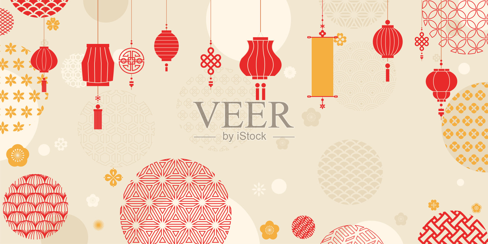 优雅的中国背景与平面装饰插画图片素材