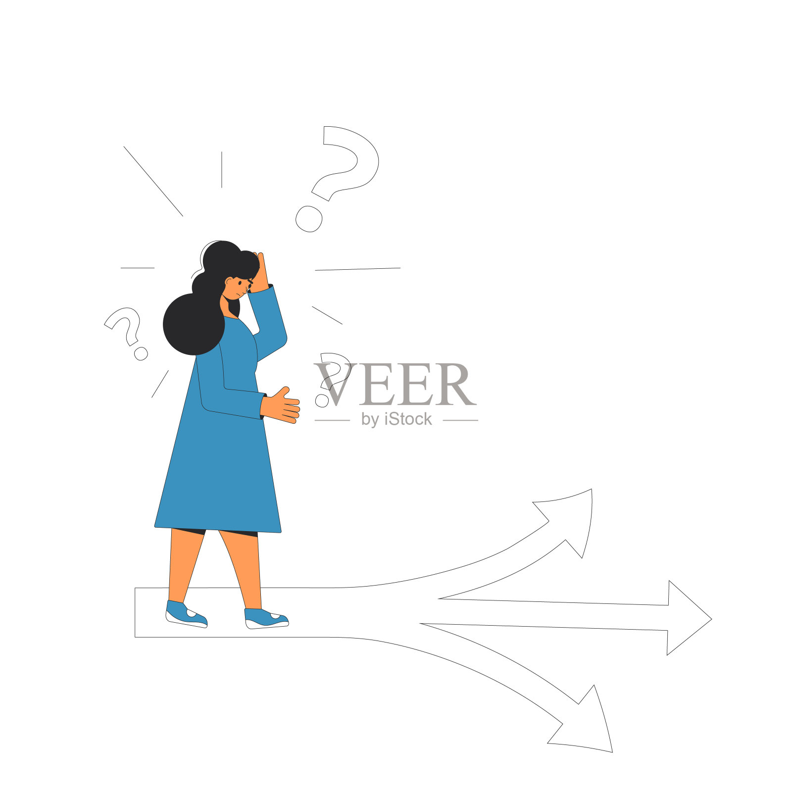 站在十字路口的年轻女子。职业生涯计划。的决定。插画图片素材