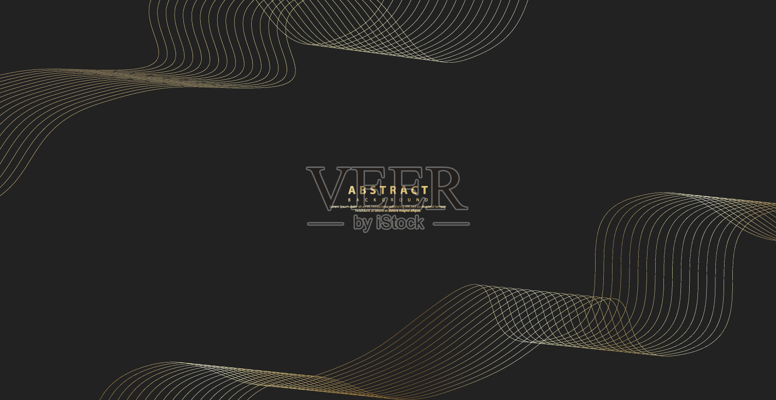 抽象背景与金线波。奢华的风格。技术模式。弯曲的波浪线，光滑的条纹。矢量插图。插画图片素材