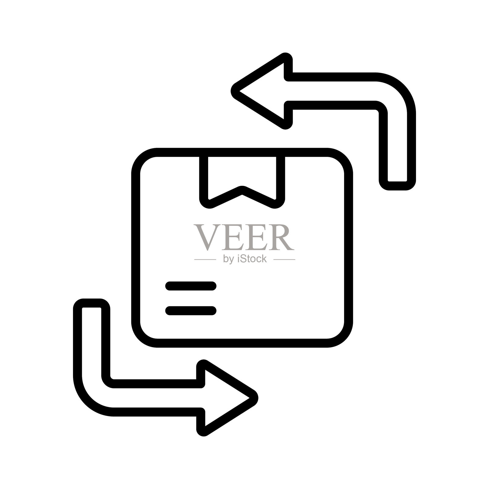 一个图标与已发送的包裹和相反的方向箭头显示概念图标重新订购。插画图片素材