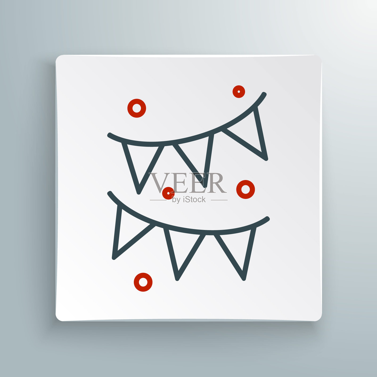 线嘉年华花环与旗帜图标孤立的白色背景。生日庆典、节日和集市装饰用三角旗。色彩缤纷的轮廓概念。向量插画图片素材