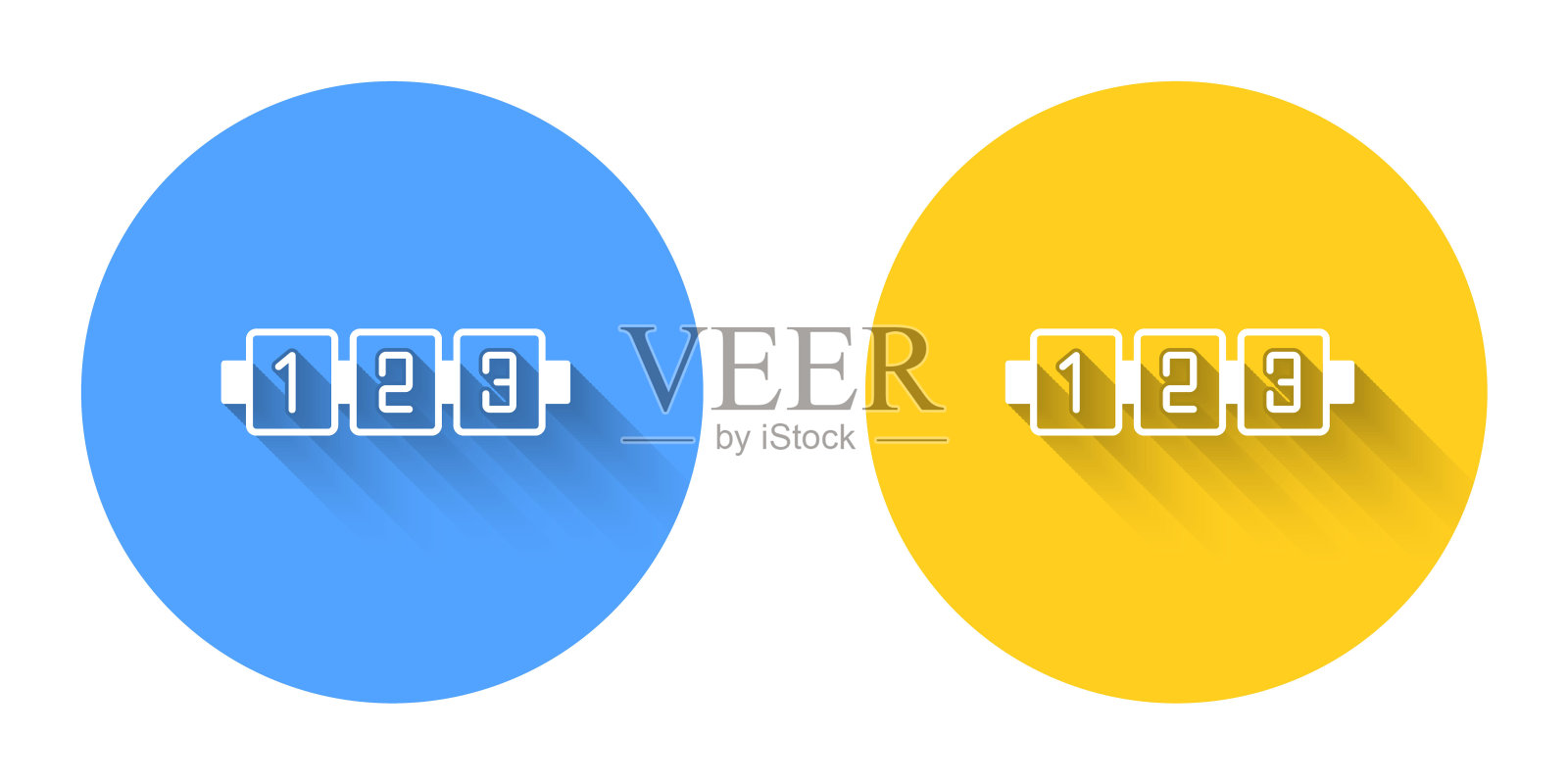 白色教育逻辑游戏学龄前儿童图标隔离与长阴影背景。儿童活动单。数一下立方体的数量。圆按钮。向量插画图片素材