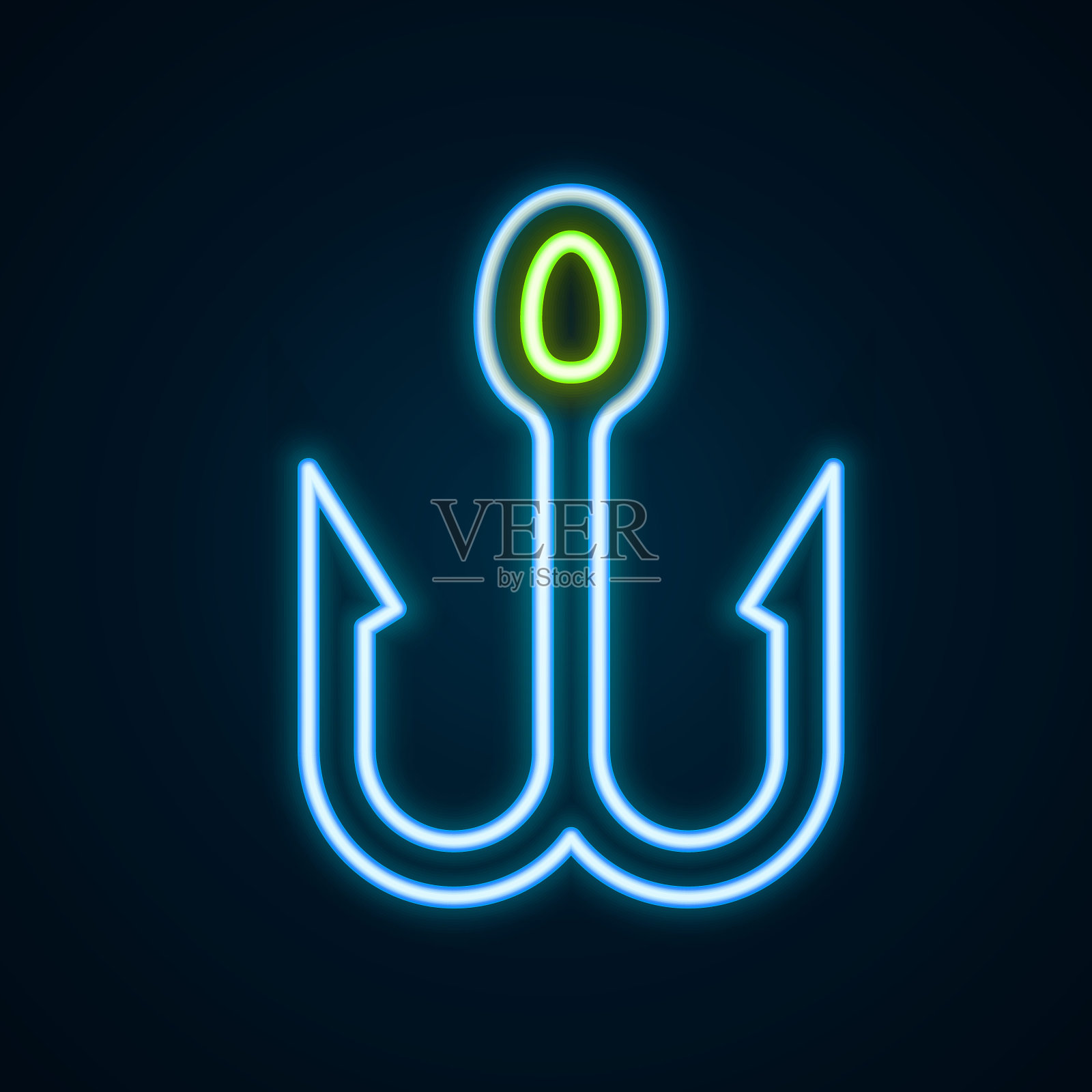 发光的霓虹线钓鱼钩图标孤立的黑色背景。渔具。色彩缤纷的轮廓概念。向量插画图片素材