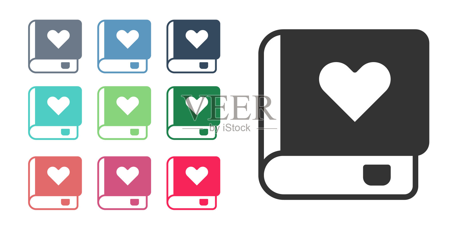 黑色浪漫书图标孤立在白色背景。设置图标彩色。向量插画图片素材