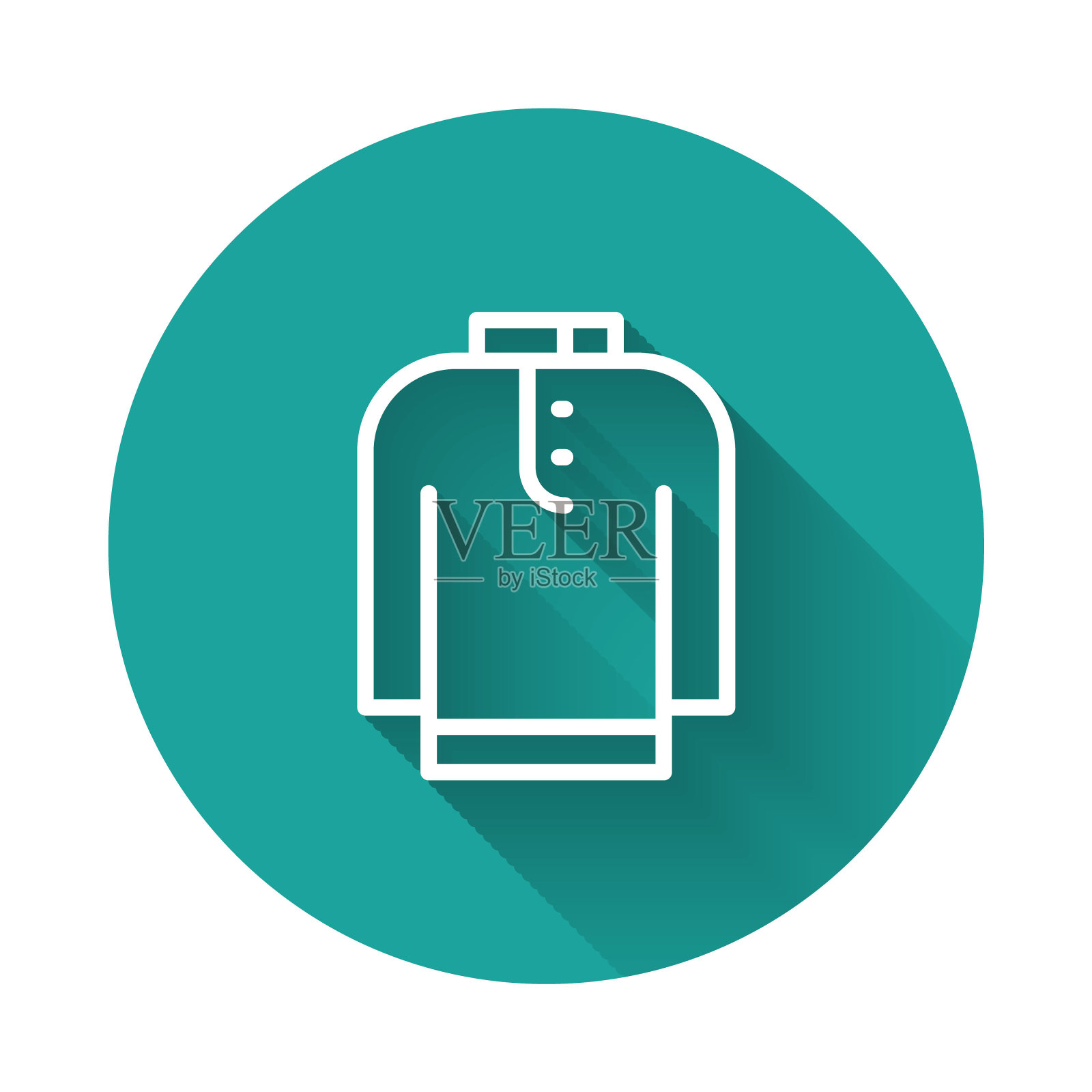 白线衬衫kurta图标与长阴影背景隔离。绿色圆形按钮。向量插画图片素材