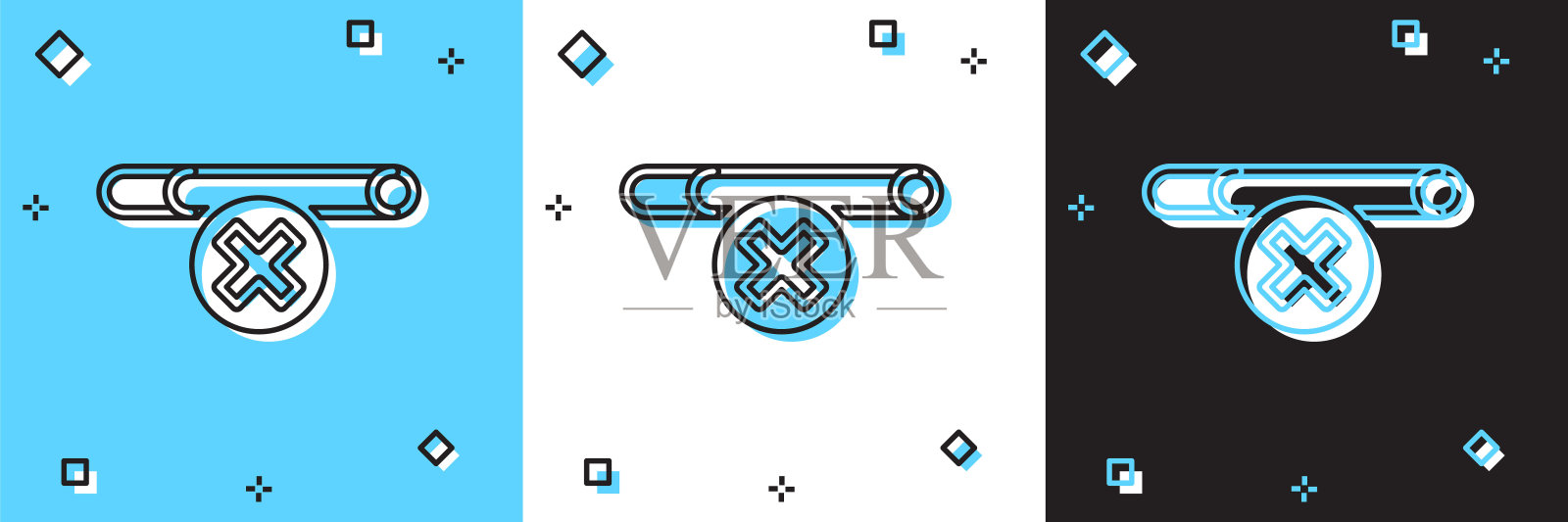 设置不吸烟图标隔离在蓝色和白色，黑色背景。禁止吸烟标志。向量插画图片素材