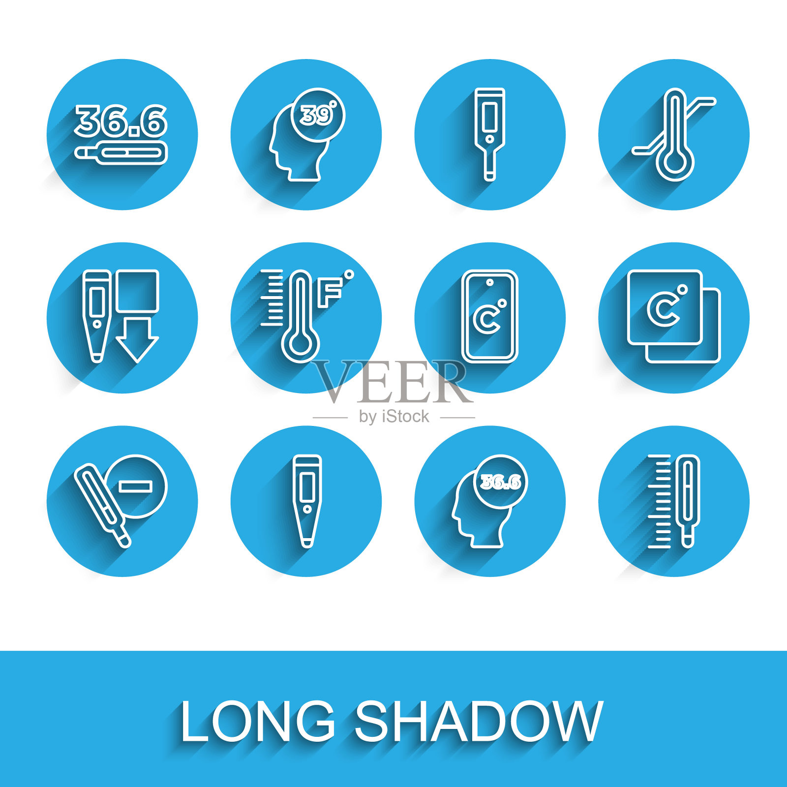 设置线医疗温度计，数字，气象，摄氏度和图标。向量插画图片素材