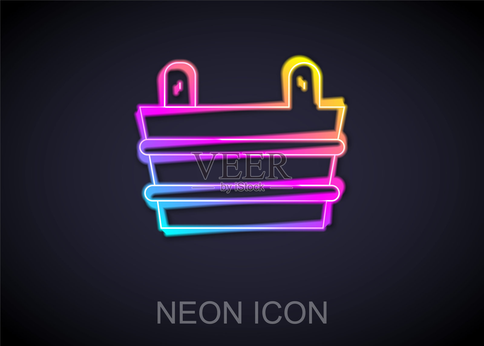 发光的霓虹线桑拿桶图标孤立的黑色背景。向量插画图片素材