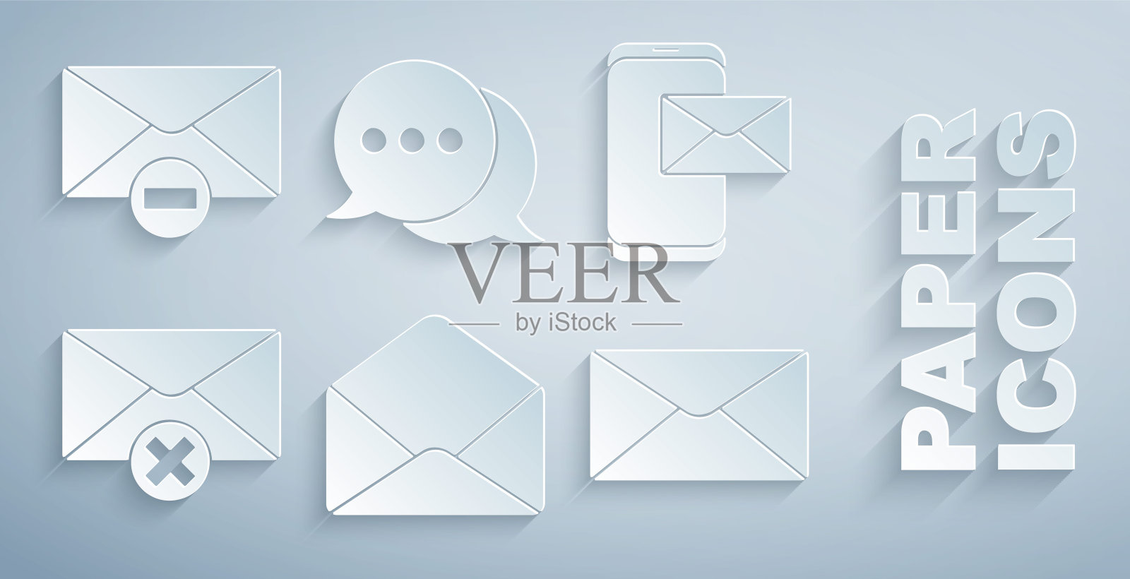 设置信封，手机和信封，删除，语音气泡聊天和图标。向量插画图片素材