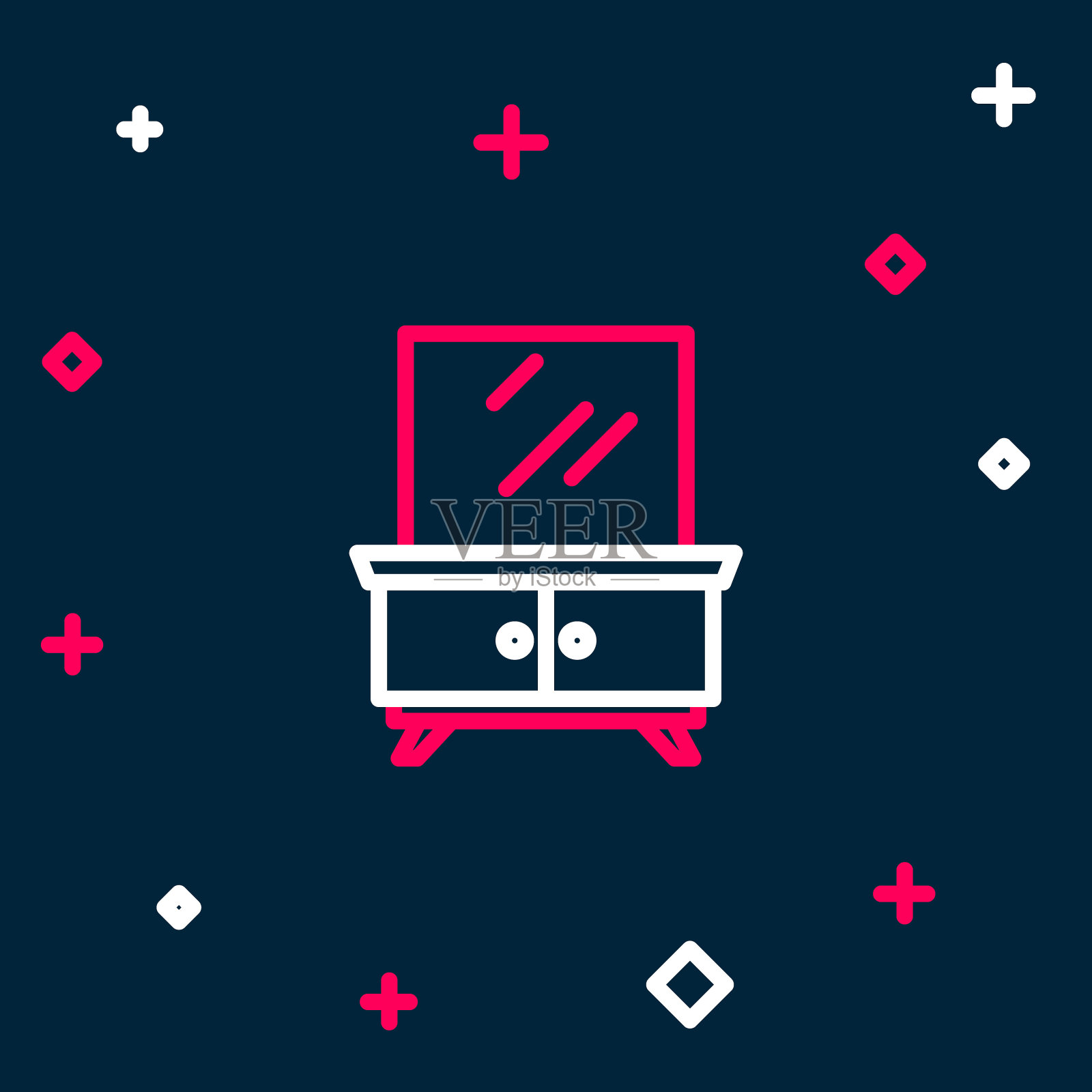 线梳妆台图标孤立的蓝色背景。色彩缤纷的轮廓概念。向量插画图片素材