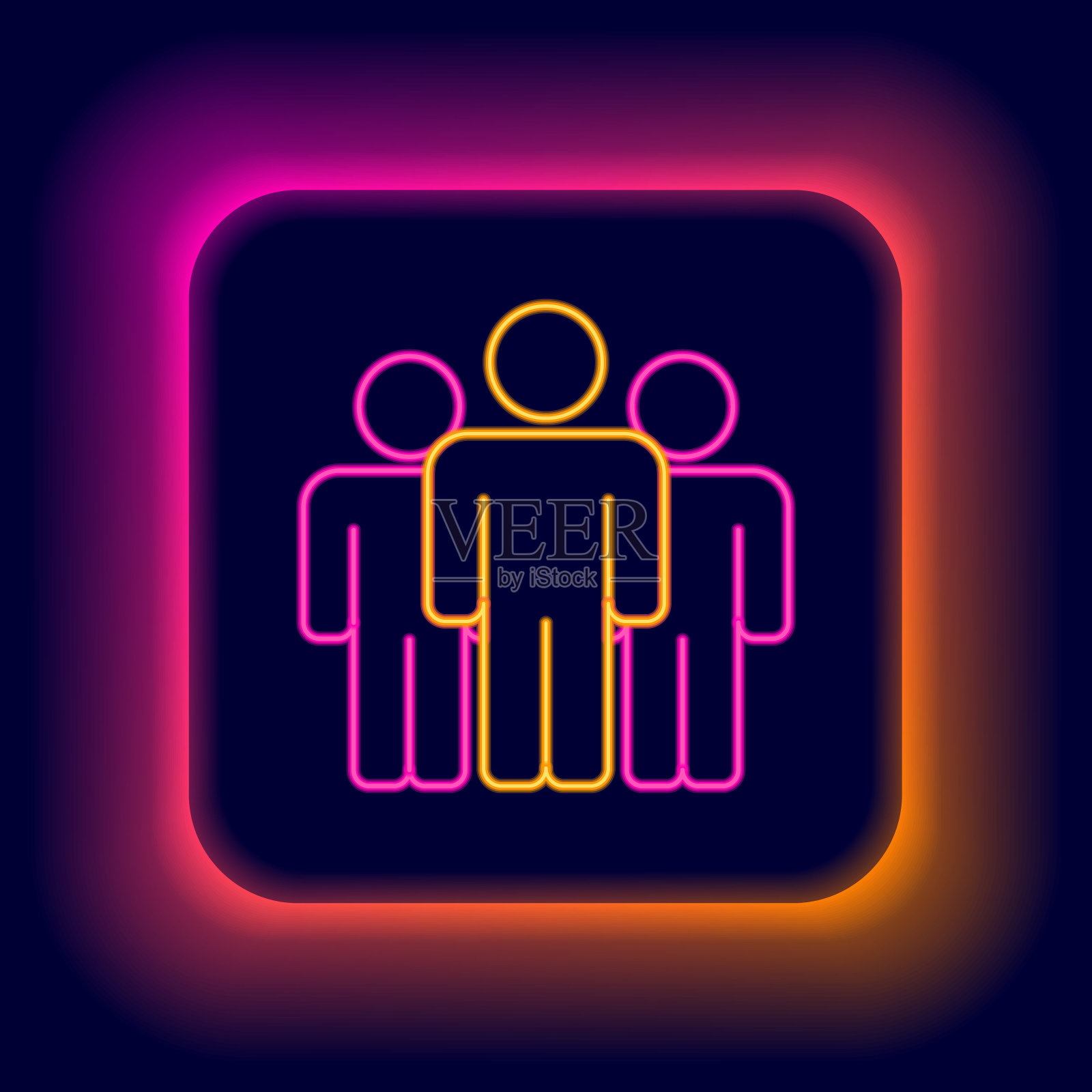 发光的霓虹灯线用户组图标孤立的黑色背景。人群图标。业务头像符号-用户配置文件图标。色彩缤纷的轮廓概念。向量插画图片素材