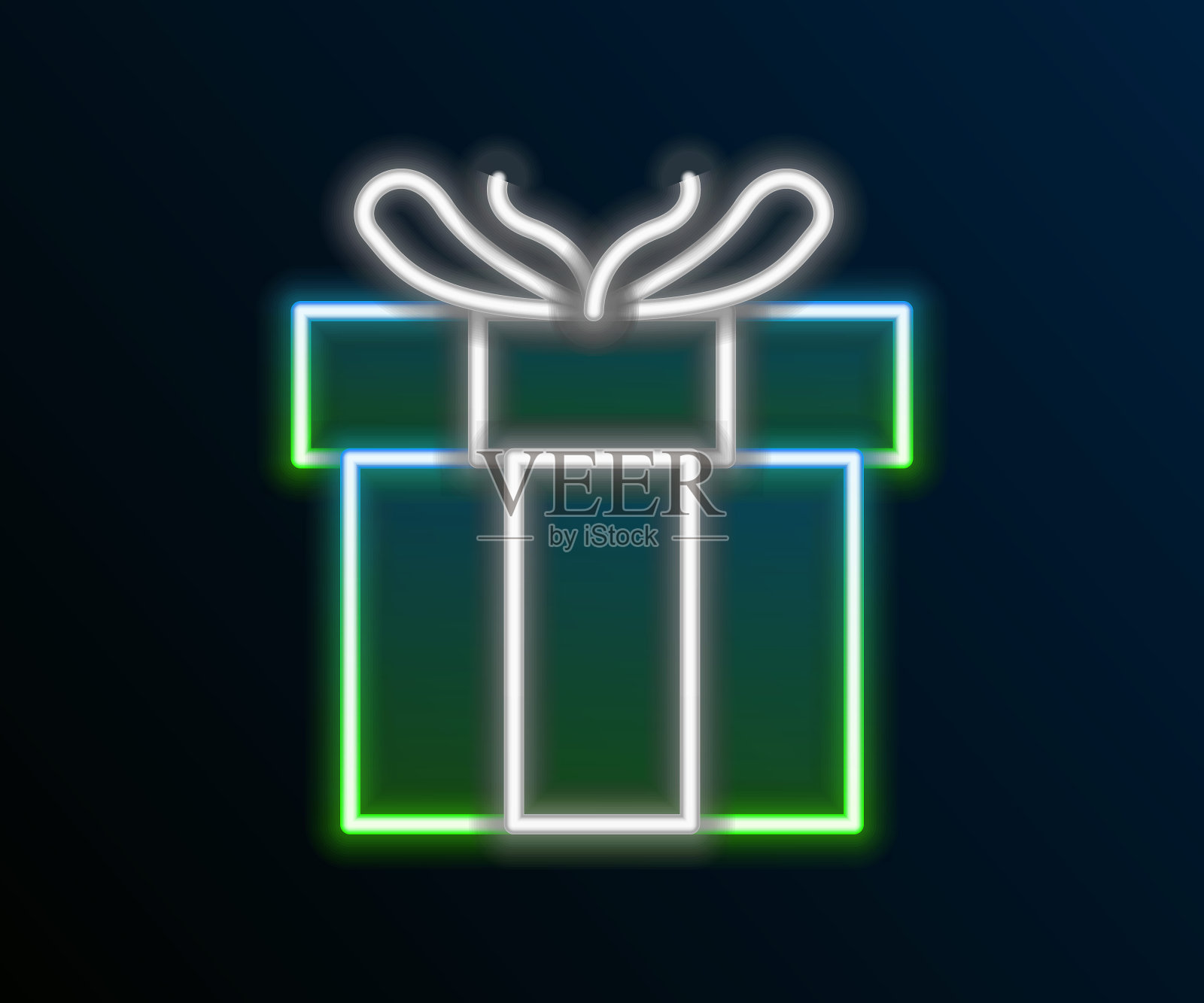 发光的霓虹线礼盒图标孤立的黑色背景。情人节。色彩缤纷的轮廓概念。向量插画图片素材
