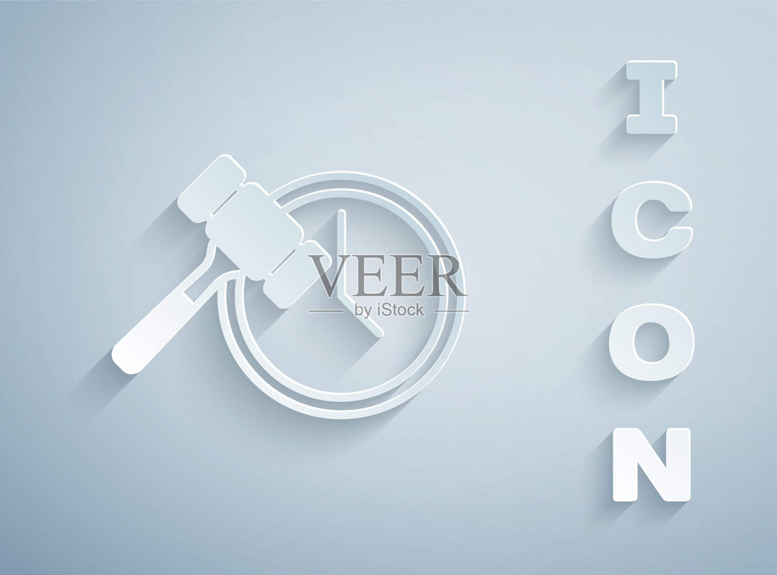 灰色背景上的剪纸风格拍卖槌图标矢量图插画图片素材