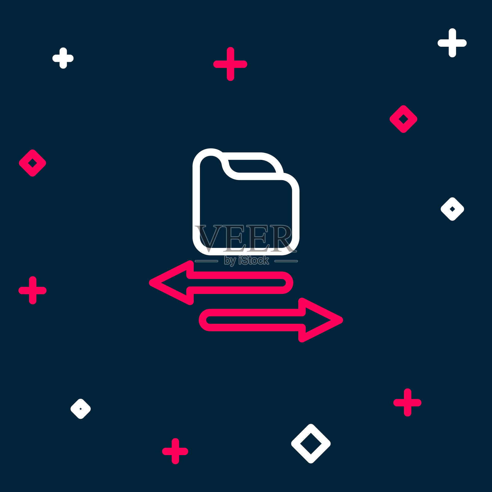 线传输文件图标隔离在蓝色背景上。复制文件，数据交换，备份，PC迁移，文件共享的概念。色彩缤纷的轮廓概念。向量插画图片素材