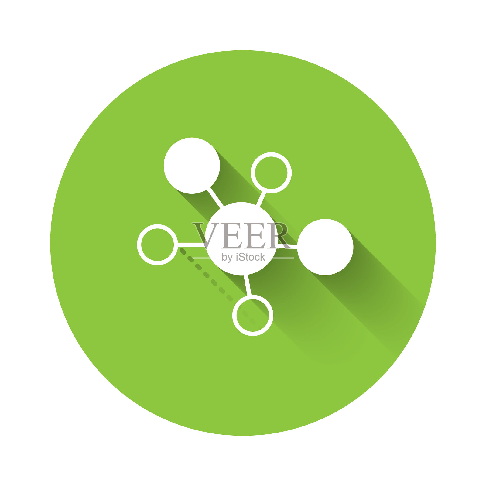 白色思维导图信息图图标与长阴影背景隔离。绿色圆形按钮。向量插画图片素材
