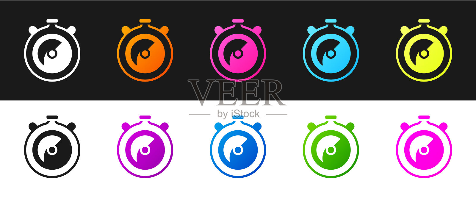 黑白背景上的秒表图标，时间计时器标志，计时器标志。矢量图插画图片素材