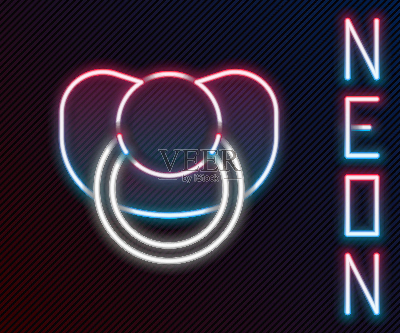 发光的霓虹灯线婴儿奶嘴图标孤立的黑色背景。孩子的玩具。色彩缤纷的轮廓概念。向量插画图片素材