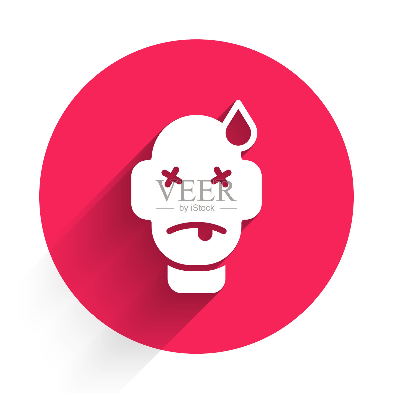 白人中毒图标孤立的长阴影背景。红色圆圈按钮。向量插画图片素材