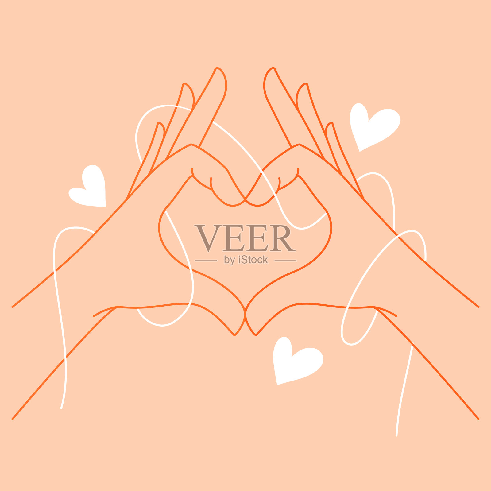 女性双手呈心形，手势插画设计，情人节快乐。插画图片素材