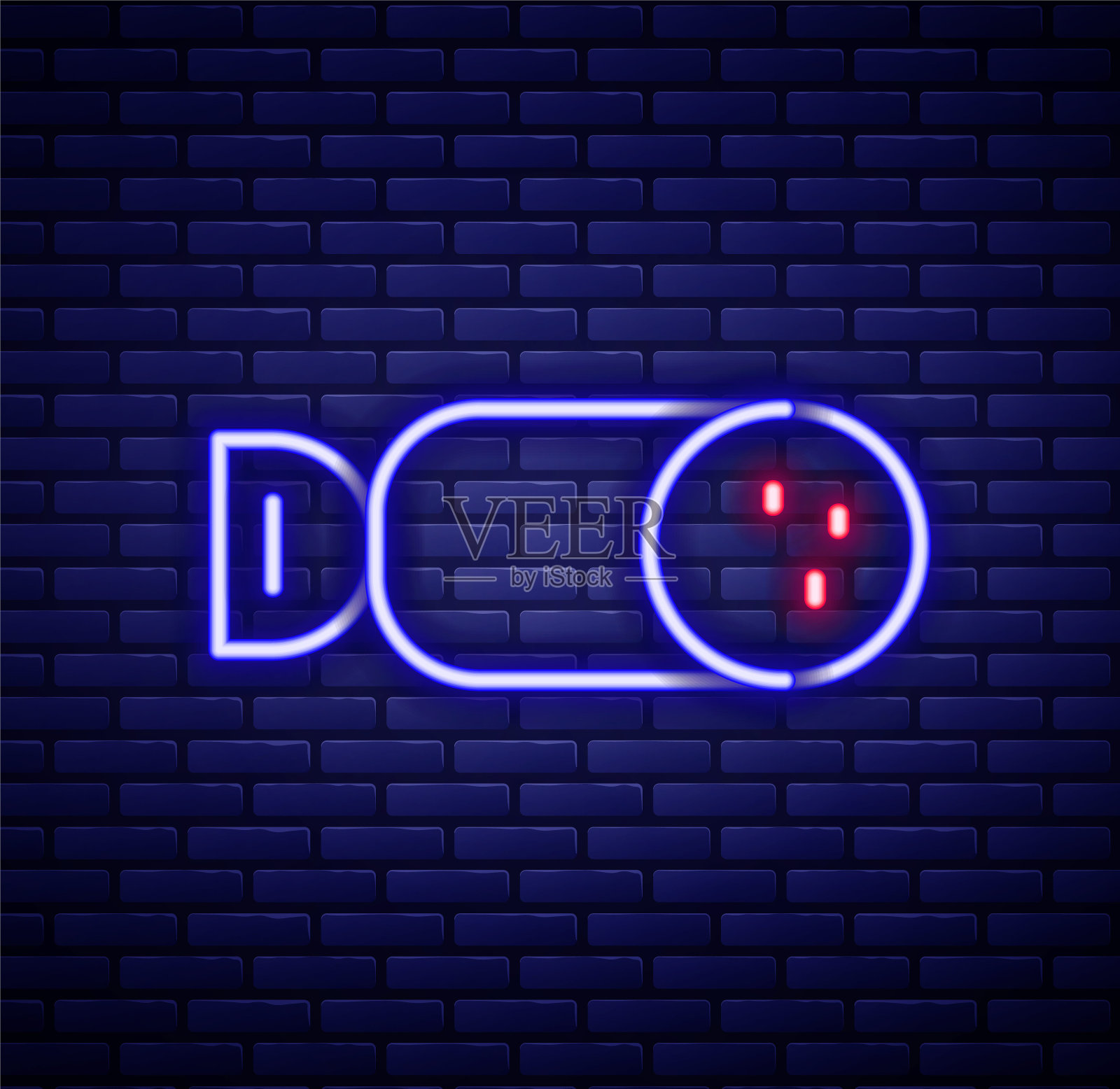 发光的霓虹灯线萨拉米香肠图标孤立的砖墙背景。肉类熟食产品。色彩缤纷的轮廓概念。向量插画图片素材